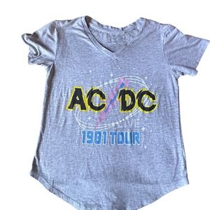 ACDC Live 1981 Tour‎ Gray V Neck T Shirt Women's Size Medium